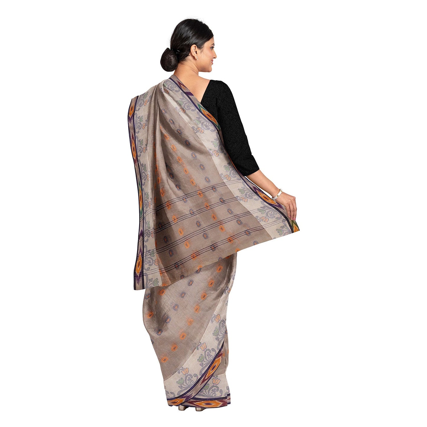 Exclusive Collection 100% Pure Cotton Beige Tant Saree With Hand Weaving Work - Swadesiicart