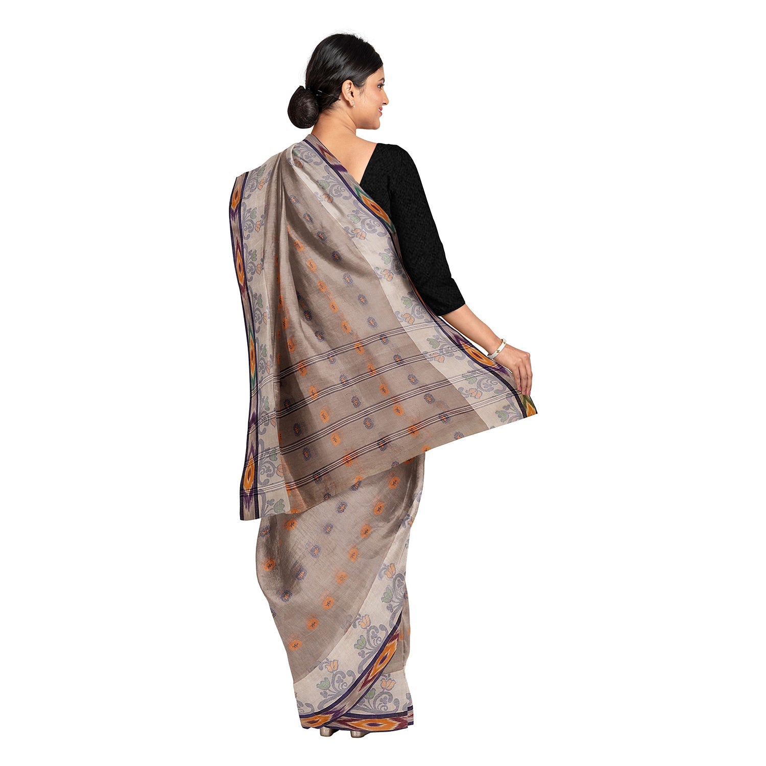 Exclusive Collection 100% Pure Cotton Beige Tant Saree With Hand Weaving Work - Swadesiicart