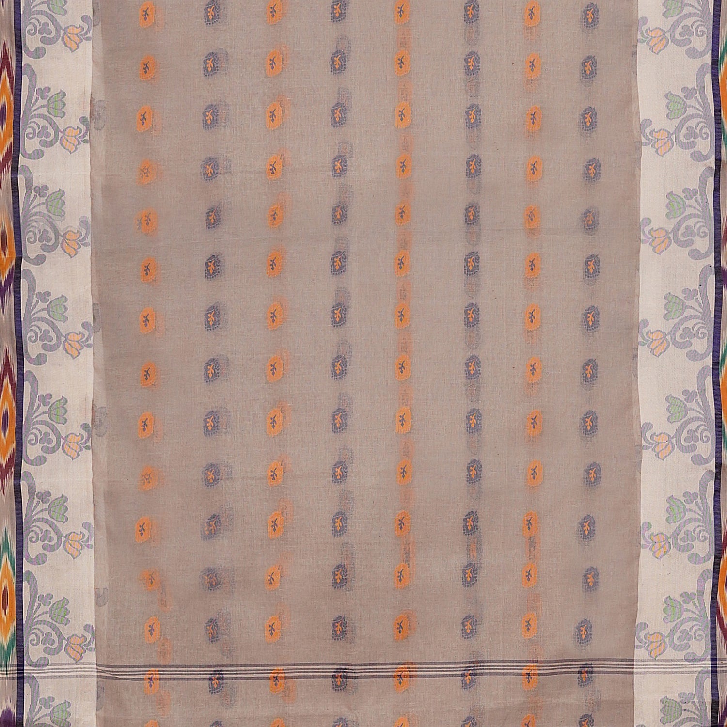 Exclusive Collection 100% Pure Cotton Beige Tant Saree With Hand Weaving Work - Swadesiicart