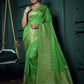 Vardha Slime Green Golden Zari Banarasi Silk Saree | Swadesiicart