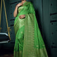 Vardha Slime Green Golden Zari Banarasi Silk Saree | Swadesiicart