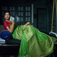 Vardha Slime Green Golden Zari Banarasi Silk Saree | Swadesiicart