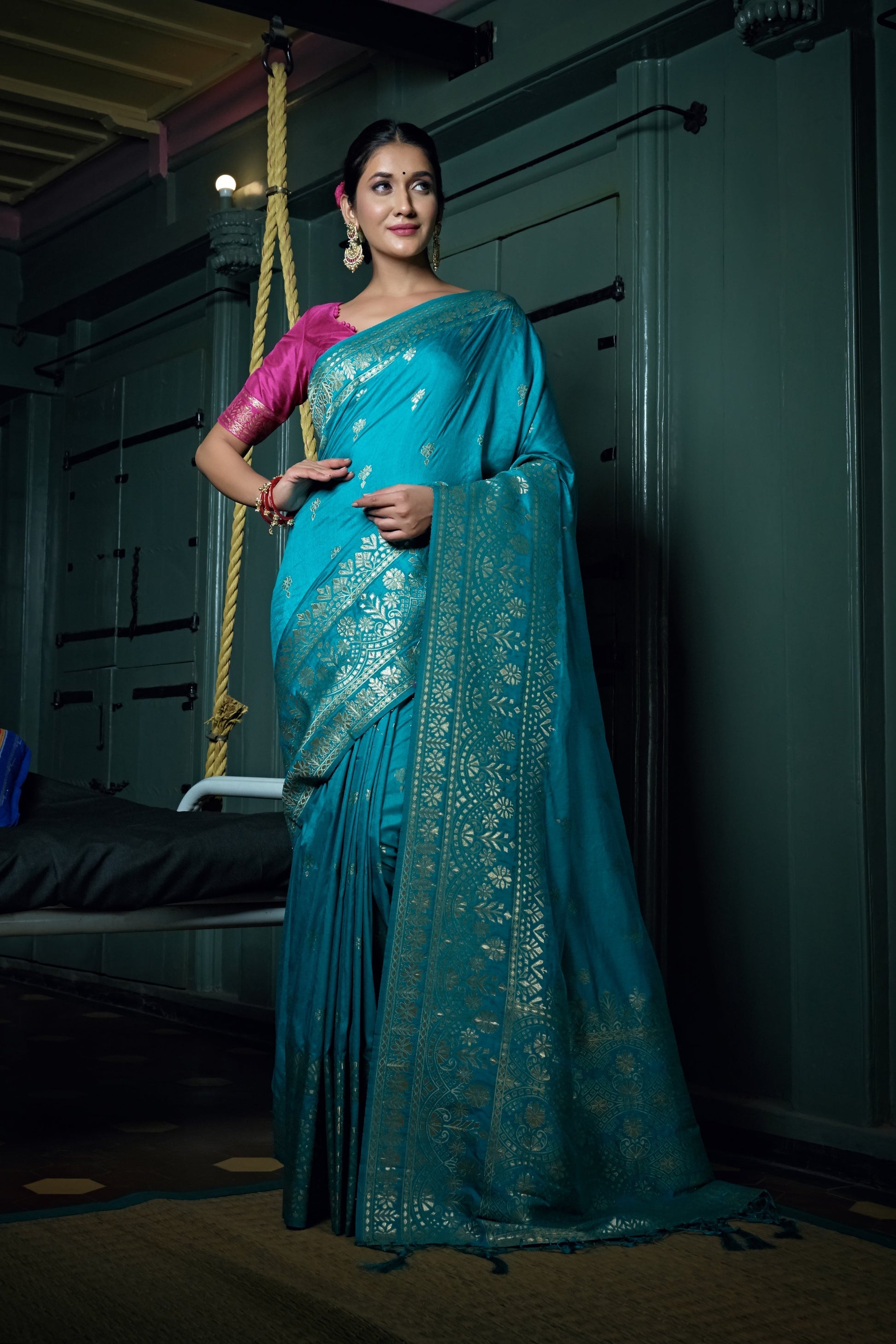 Vardha Sapphire Blue Golden Zari Banarasi Silk Saree | Swadesiicart