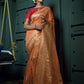Vardha Coral Orange Golden Zari Banarasi Silk Saree | Swadesiicart