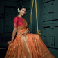 Vardha Coral Orange Golden Zari Banarasi Silk Saree | Swadesiicart