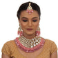 Tehzeeb Creations Meenakari Gold-Polished Pink color Uncut dibbi Kundan Combo Necklace Set - Swadesiicart