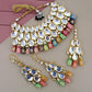 Tehzeeb Creations Back Meenakari Gold-Polished Multicolor Color Tika Earring Jewellery Set Uncut Big Faux Kundan Dibbi Kundan Choker Necklace Set | Swadesiicart
