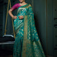 Vardha Tiffany Blue Golden Zari Banarasi Silk Saree | Swadesiicart