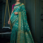 Vardha Tiffany Blue Golden Zari Banarasi Silk Saree | Swadesiicart