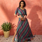 InWeave Teal Hunter Batik Floral Foil Waist Tie-Up Co Ord Set - Swadesiicart