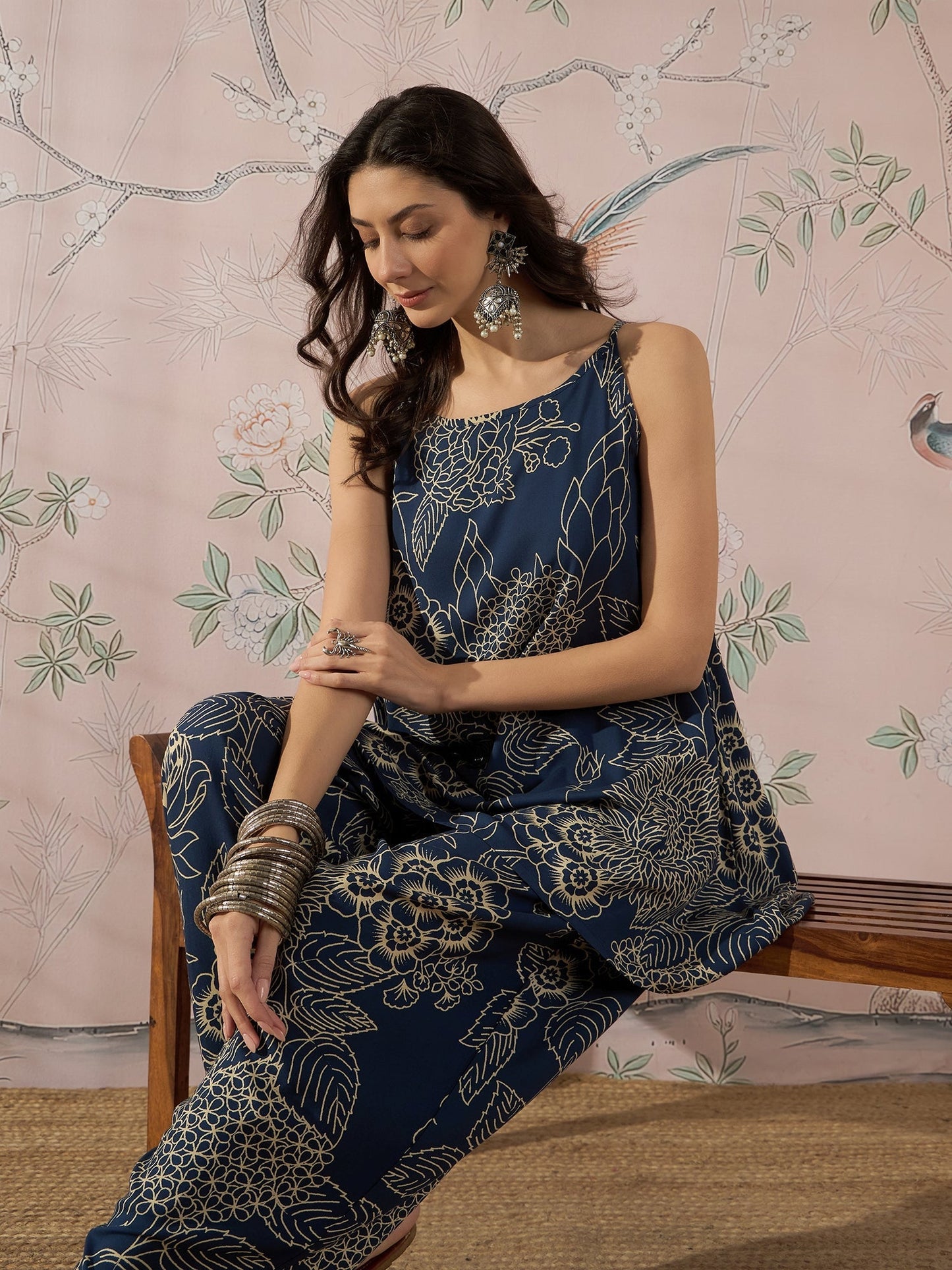 InWeave Peacock Teal Rose Leaf Strappy Set - Swadesiicart