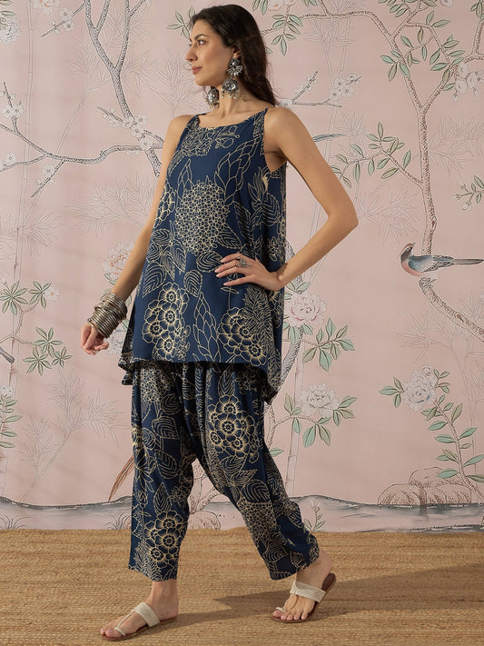 InWeave Peacock Teal Rose Leaf Strappy Set - Swadesiicart