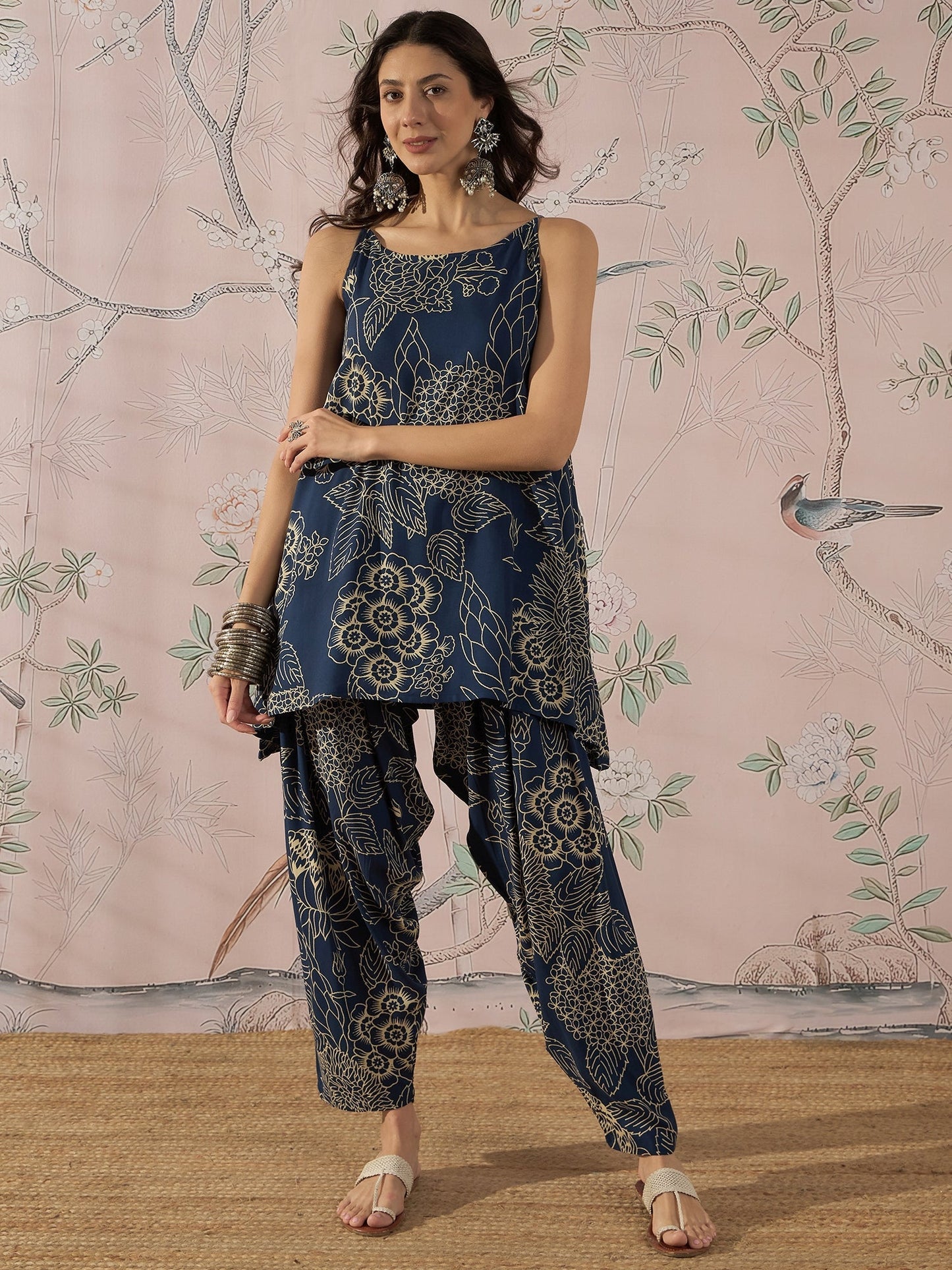 InWeave Peacock Teal Rose Leaf Strappy Set - Swadesiicart