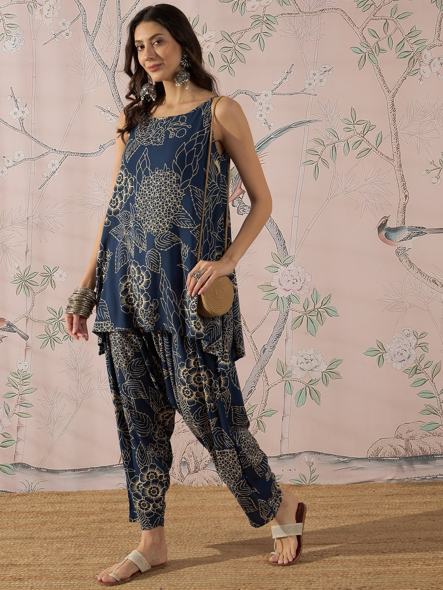 InWeave Peacock Teal Rose Leaf Strappy Set - Swadesiicart