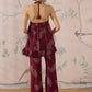 InWeave Dark Maroon Leaf Halter Strappy Set - Swadesiicart
