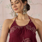 InWeave Dark Maroon Leaf Halter Strappy Set - Swadesiicart