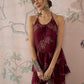 InWeave Dark Maroon Leaf Halter Strappy Set - Swadesiicart