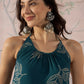 InWeave Dark Teal Leaf Halter Strappy Set - Swadesiicart
