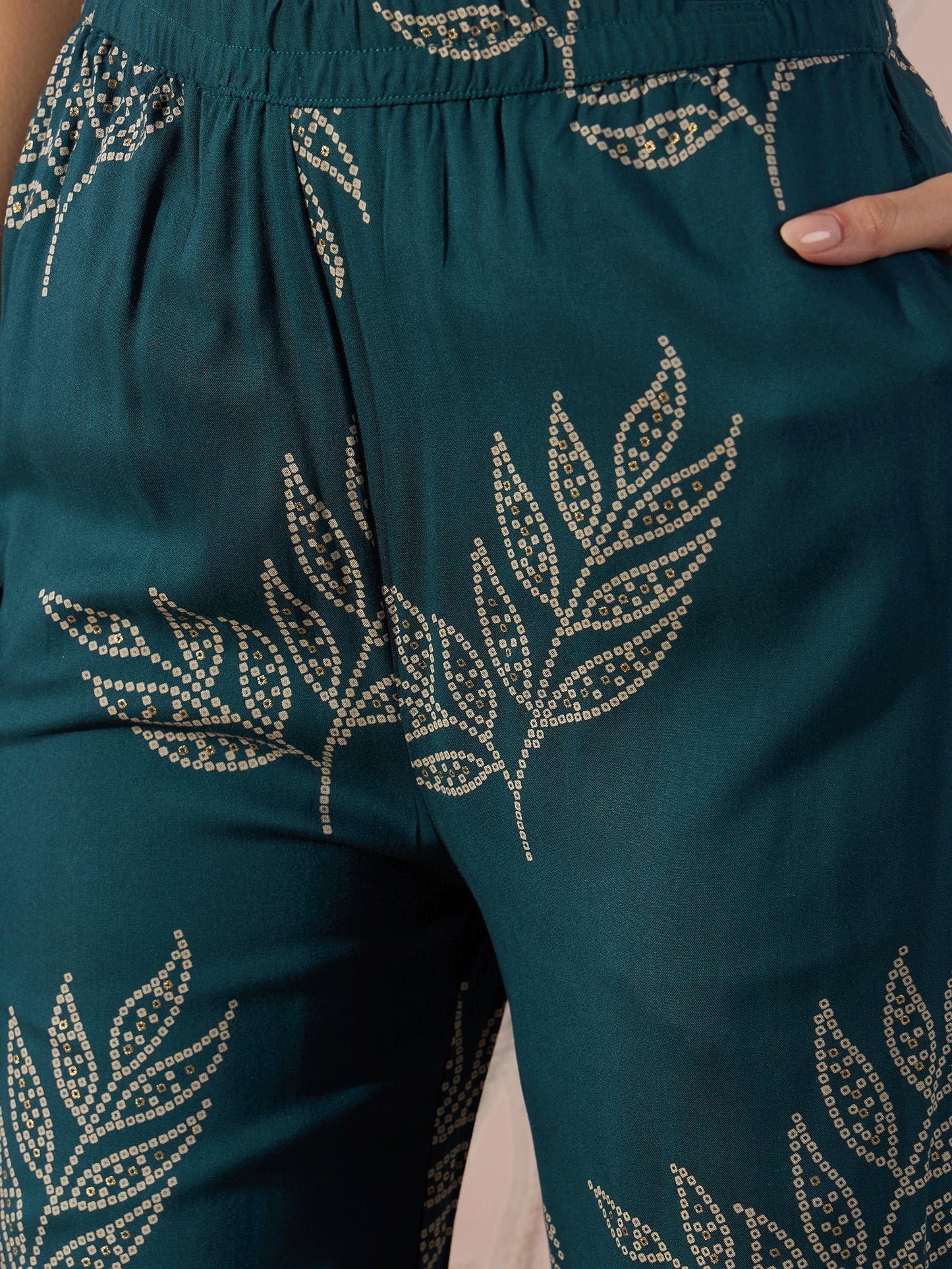 InWeave Dark Teal Leaf Halter Strappy Set - Swadesiicart