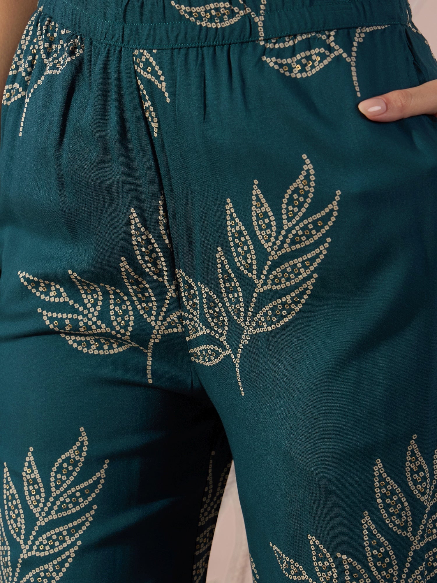 InWeave Dark Teal Leaf Halter Strappy Set - Swadesiicart