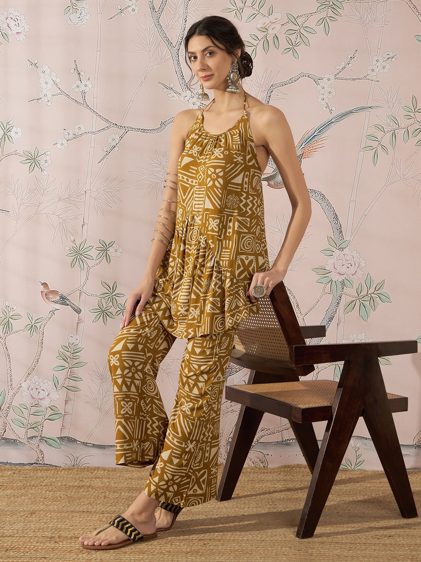 InWeave Dark Yellow Ethnic Halter Strappy Set - Swadesiicart