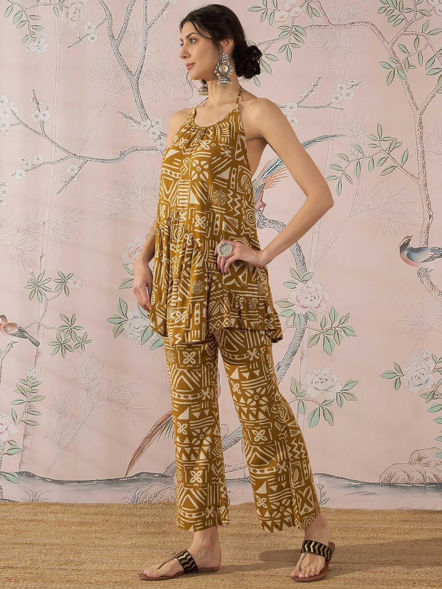 InWeave Dark Yellow Ethnic Halter Strappy Set - Swadesiicart