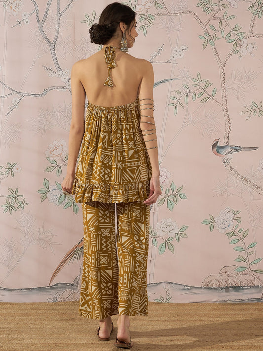 InWeave Dark Yellow Ethnic Halter Strappy Set - Swadesiicart