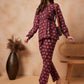 InWeave Burgundy Floral Boota Co Ord Set With Belt - Swadesiicart