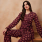 InWeave Burgundy Floral Boota Co Ord Set With Belt - Swadesiicart