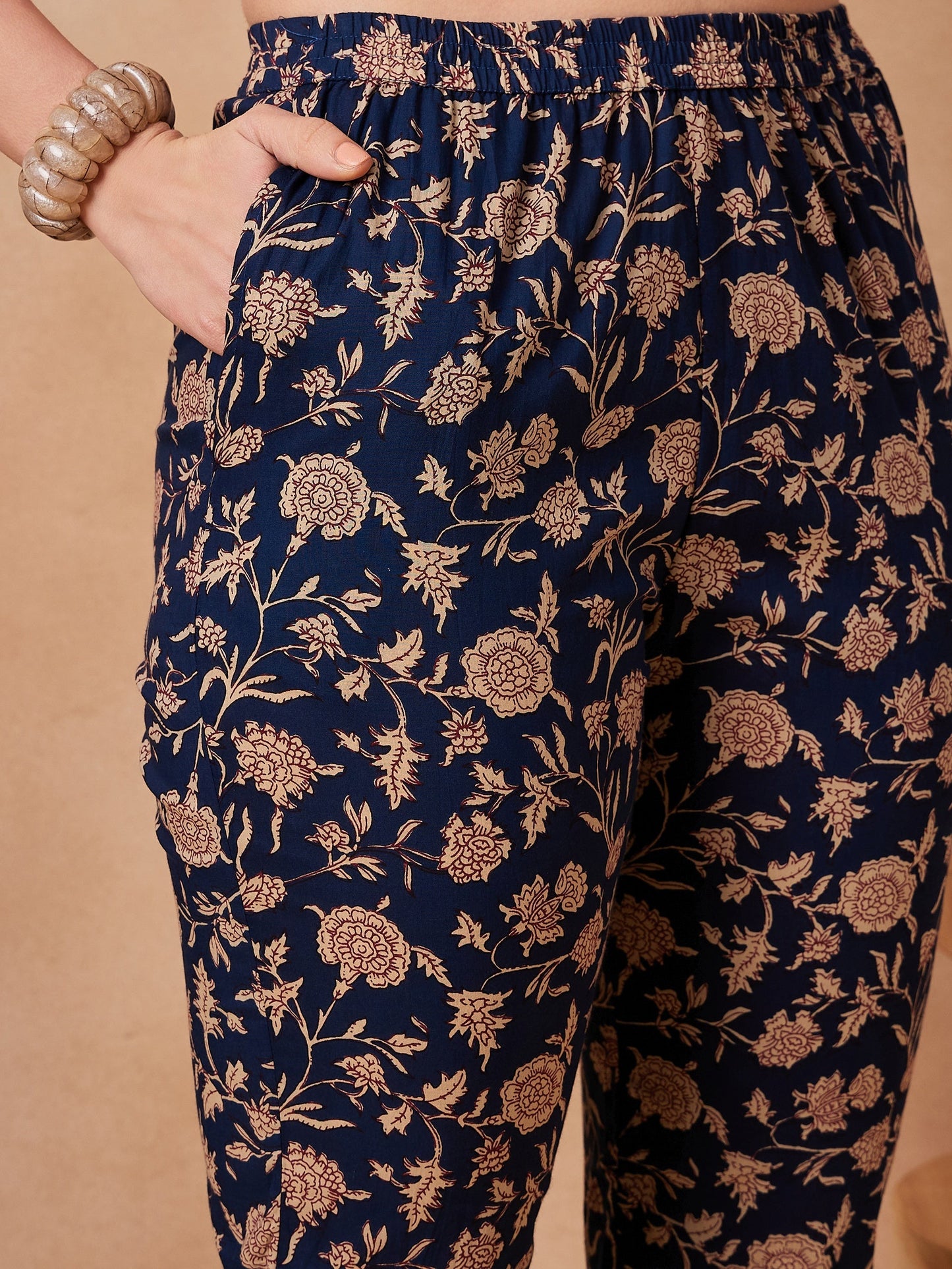 InWeave Navy Beige Co Ord Set - Swadesiicart