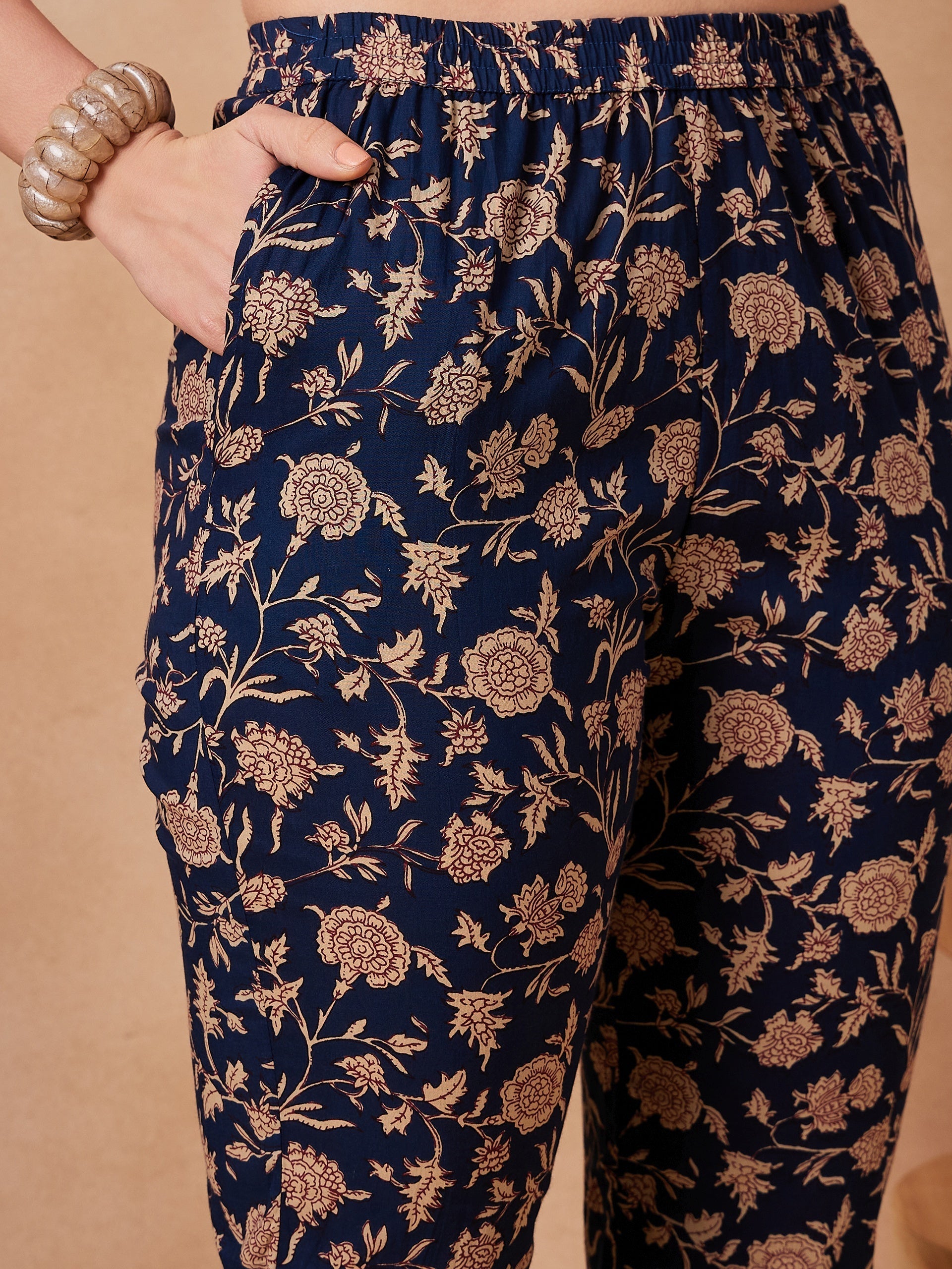 InWeave Navy Beige Co Ord Set - Swadesiicart