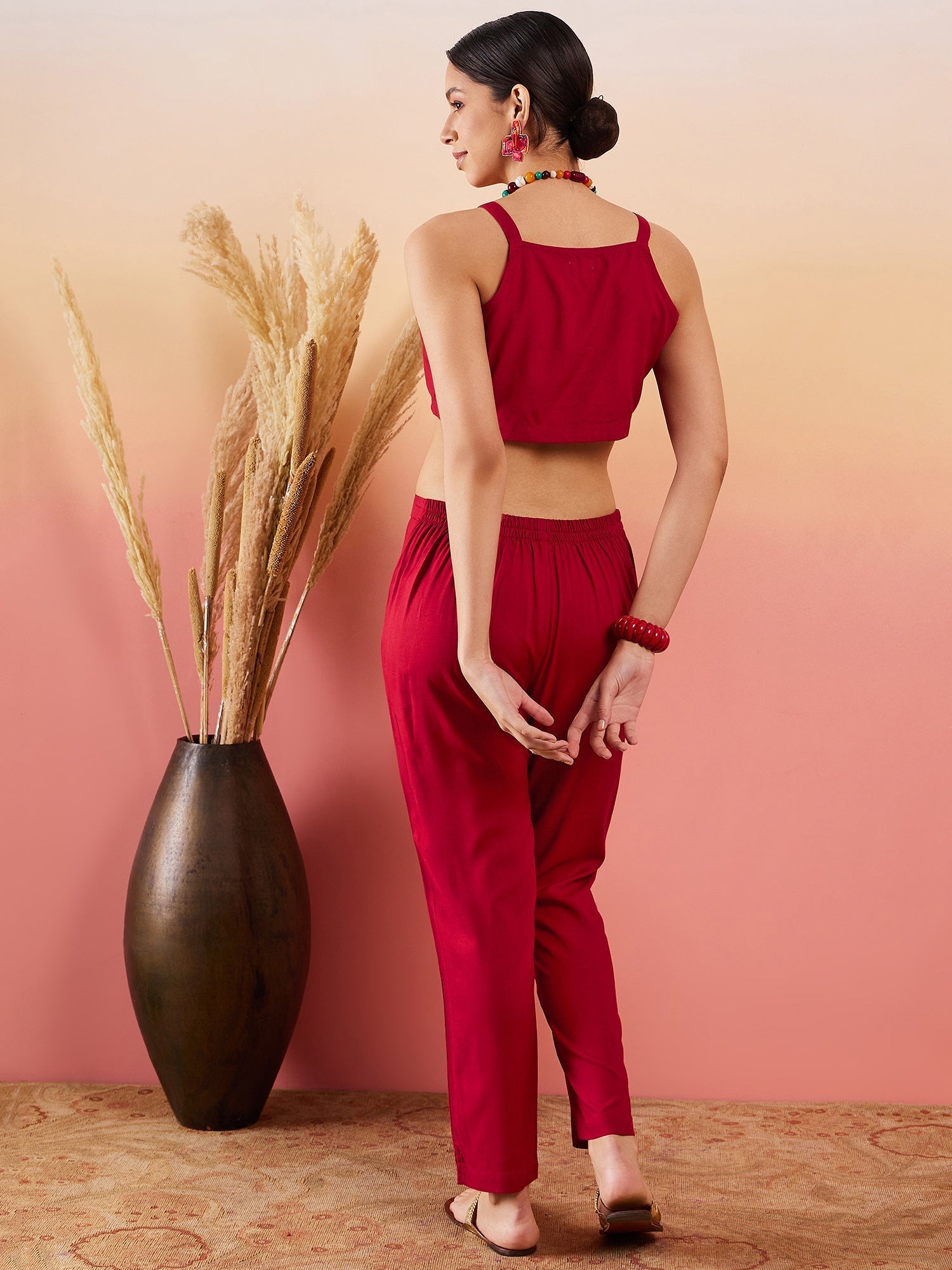 InWeave Maroon 3 Piece Co Ord Set With Belt - Swadesiicart