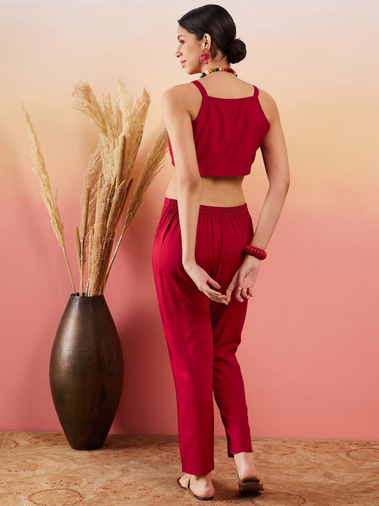 InWeave Maroon 3 Piece Co Ord Set With Belt - Swadesiicart