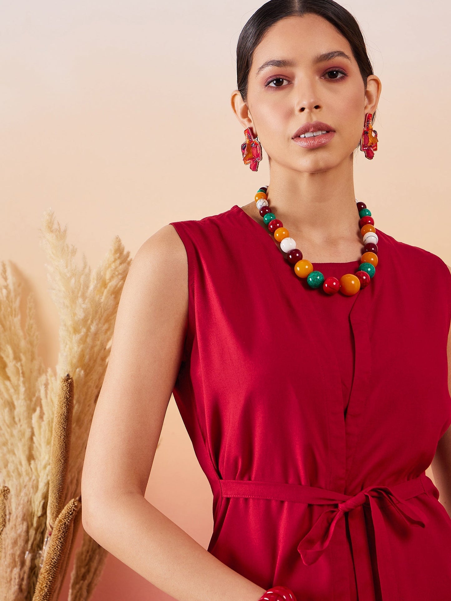 InWeave Maroon 3 Piece Co Ord Set With Belt - Swadesiicart