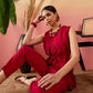 InWeave Maroon 3 Piece Co Ord Set With Belt - Swadesiicart