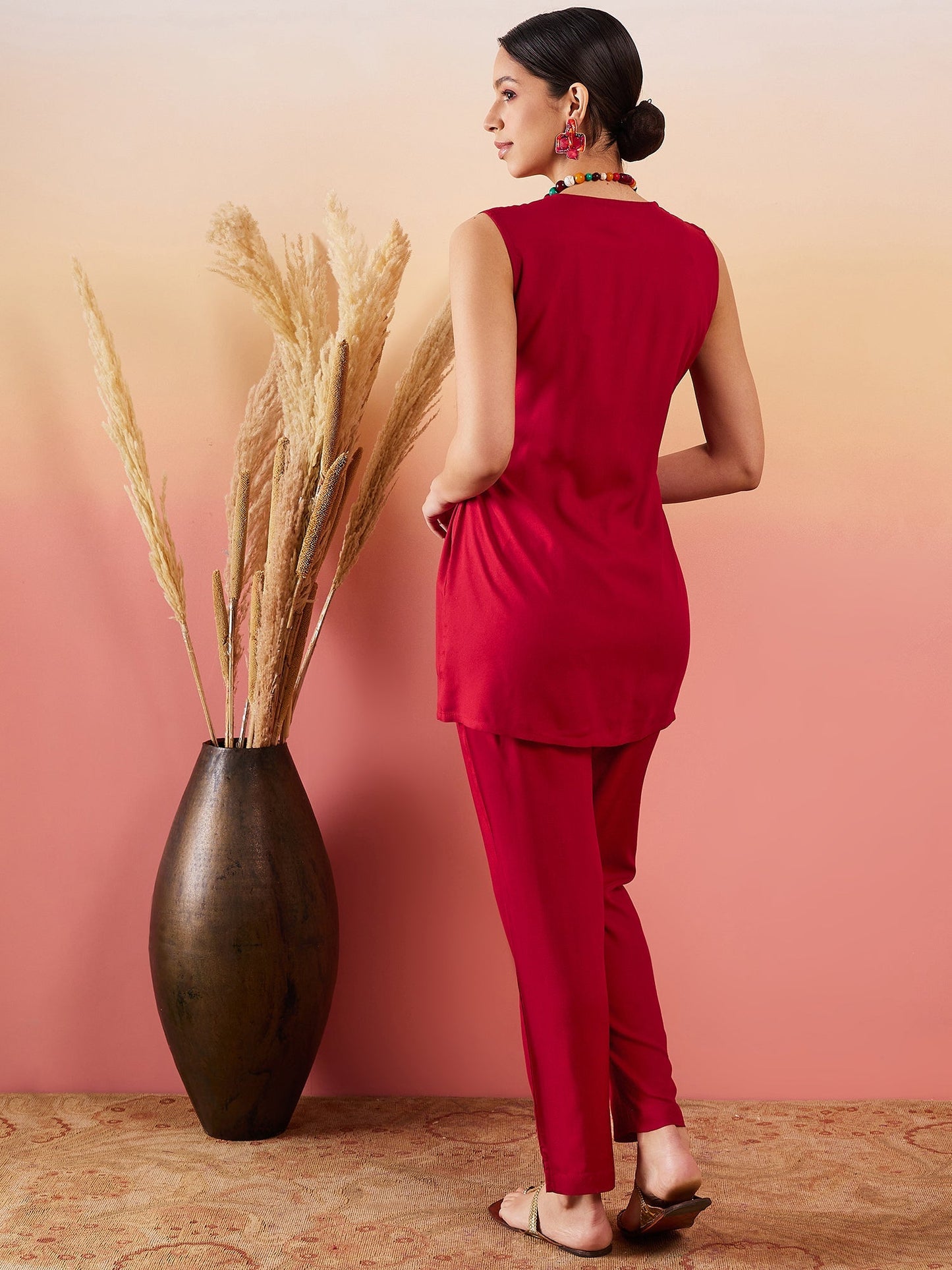 InWeave Maroon 3 Piece Co Ord Set With Belt - Swadesiicart