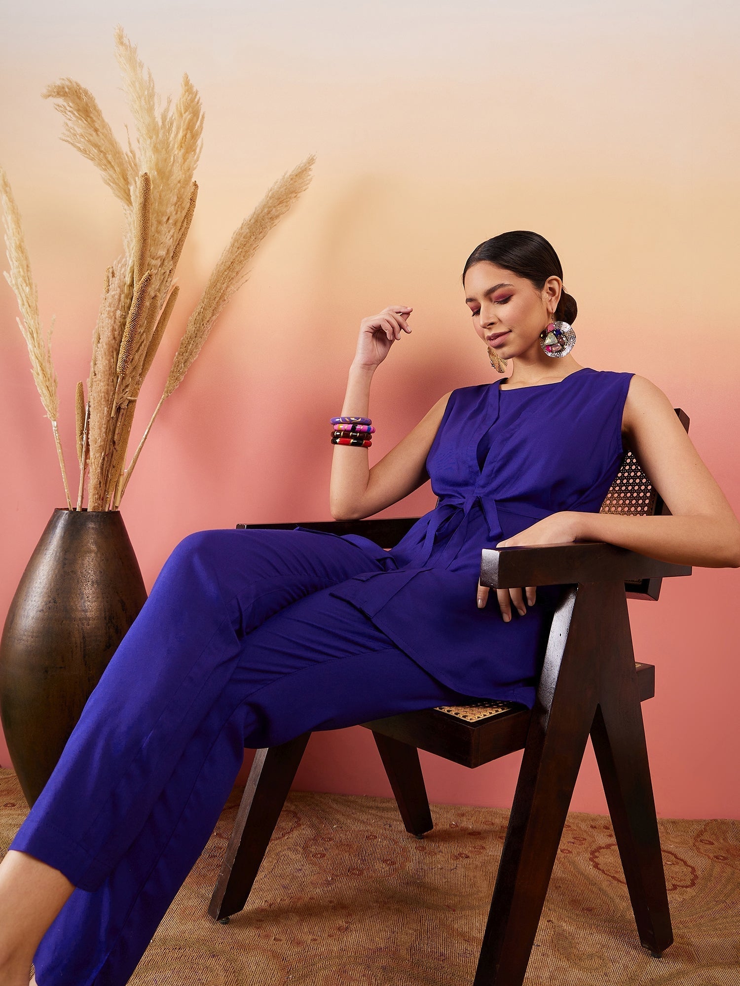 InWeave Blue 3 Piece Co Ord Set With Belt - Swadesiicart