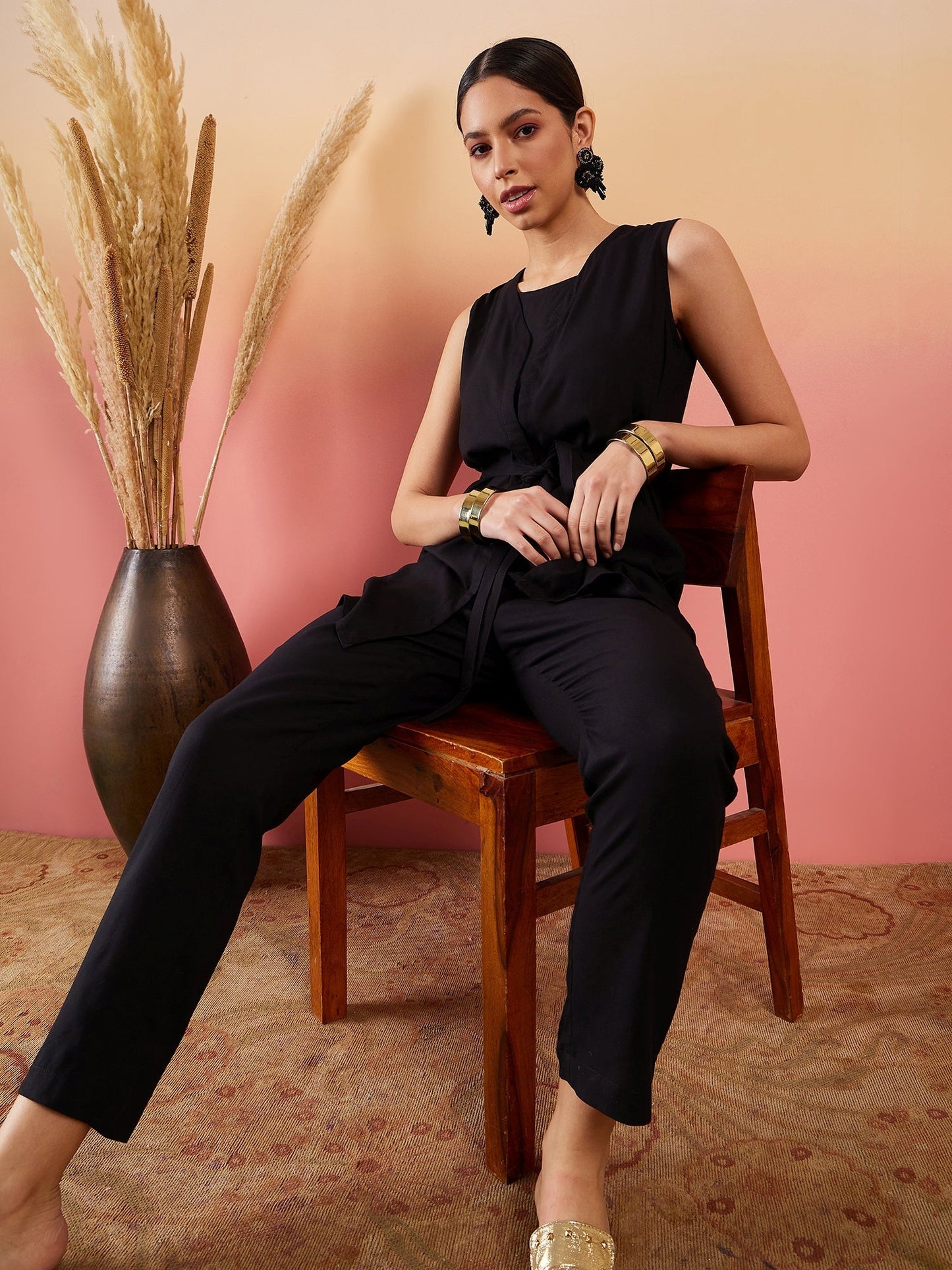 InWeave Black 3 Piece Co Ord Set With Belt - Swadesiicart