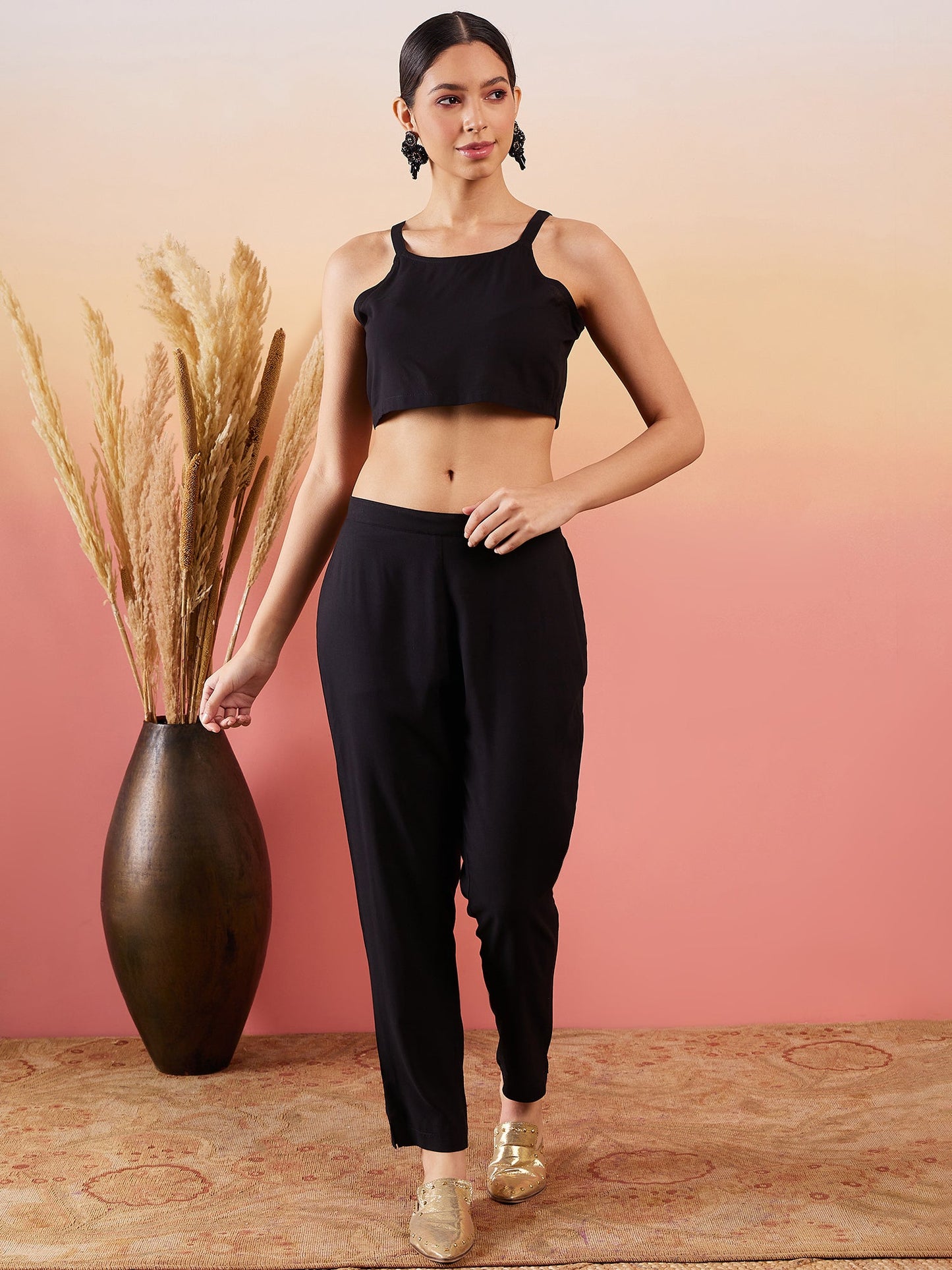 InWeave Black 3 Piece Co Ord Set With Belt - Swadesiicart
