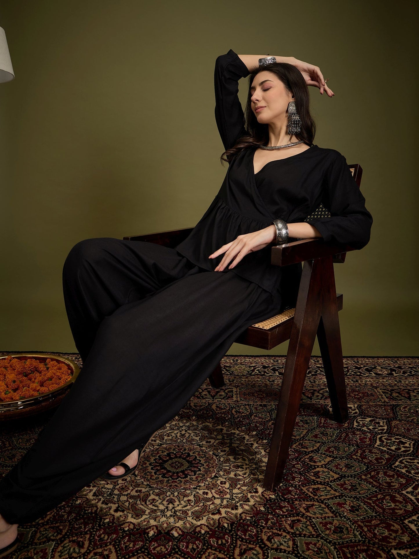 InWeave Black Angrakha Dhoti Co Ord Set - Swadesiicart