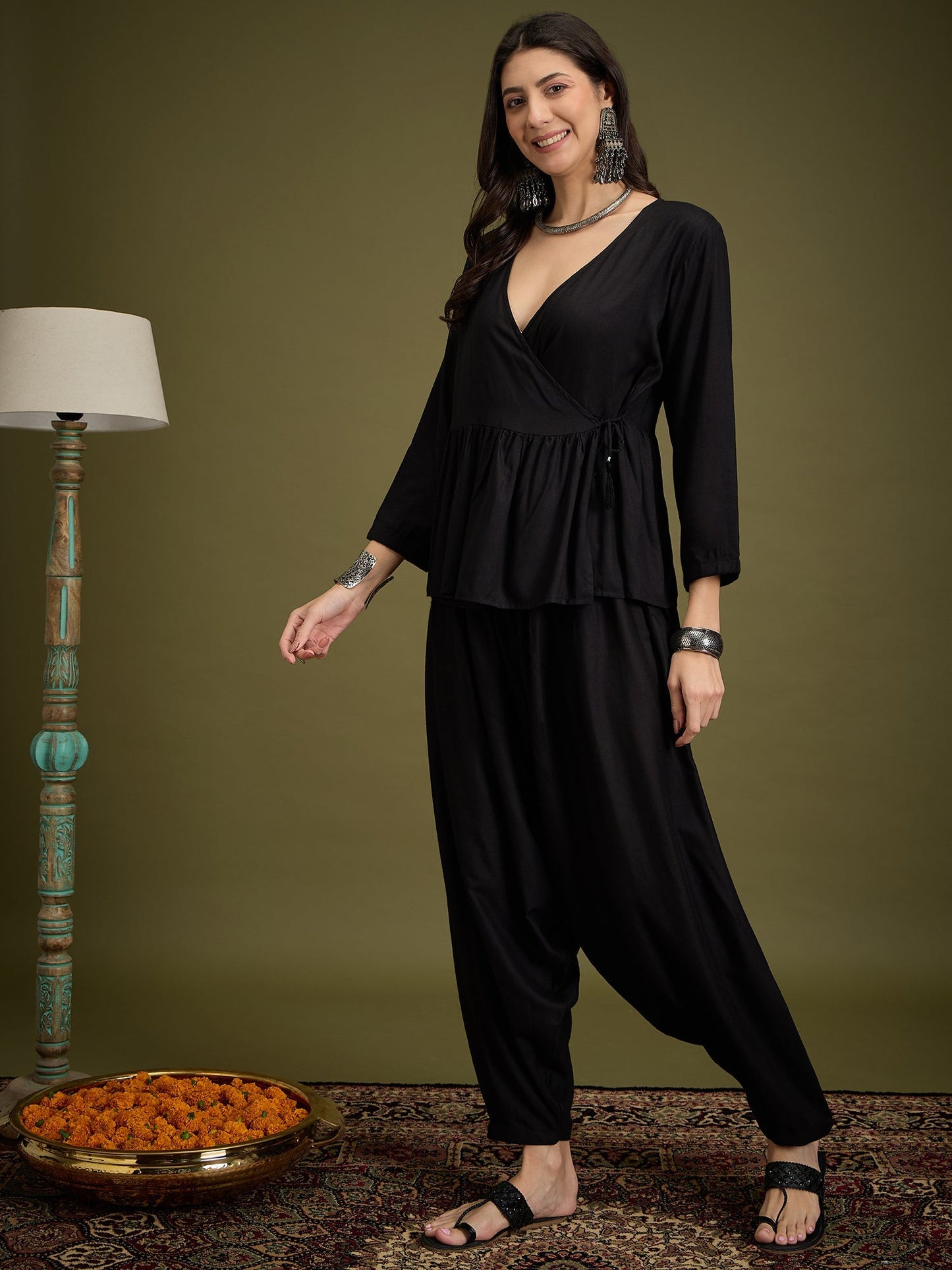 InWeave Black Angrakha Dhoti Co Ord Set - Swadesiicart