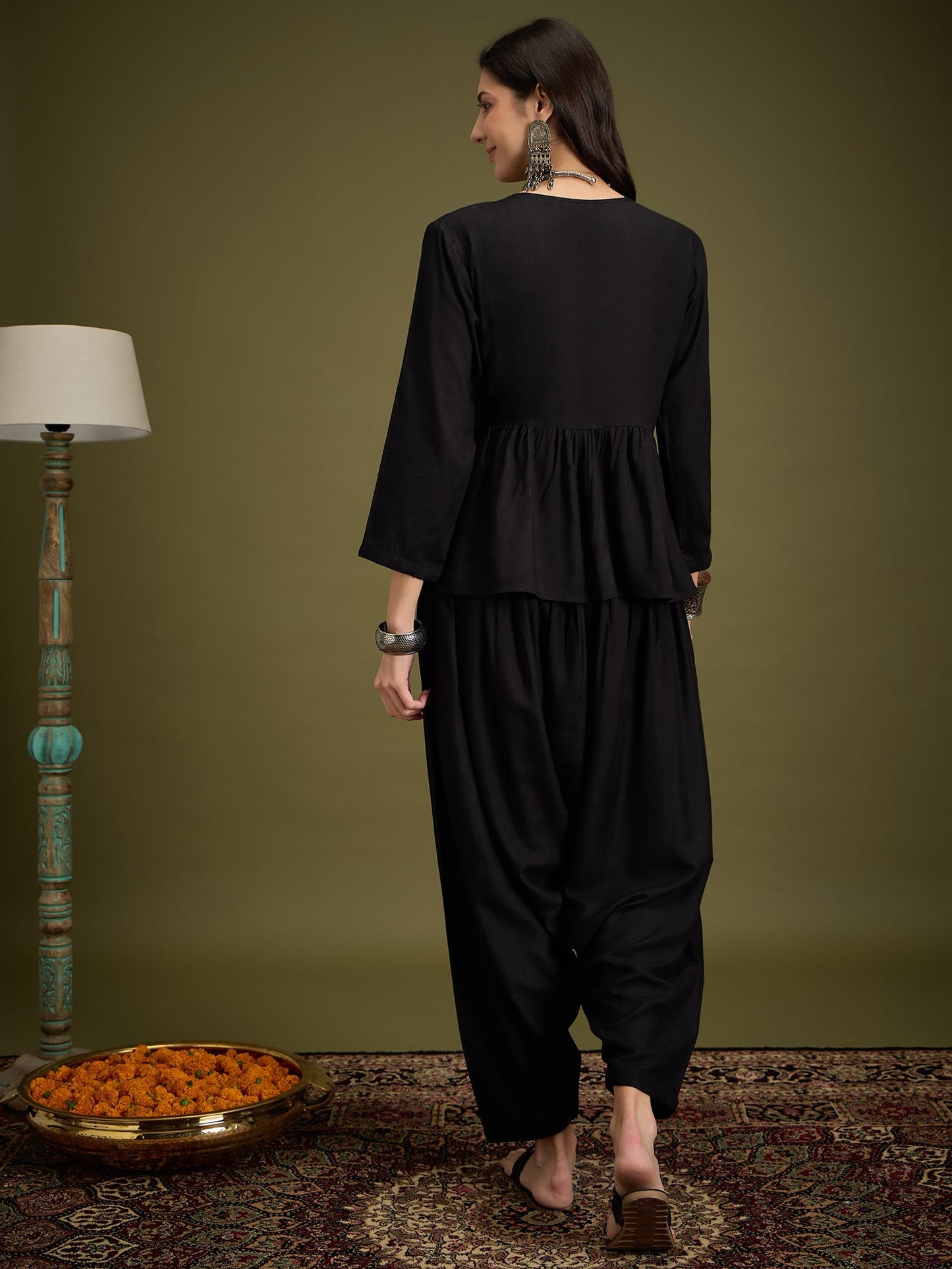 InWeave Black Angrakha Dhoti Co Ord Set - Swadesiicart