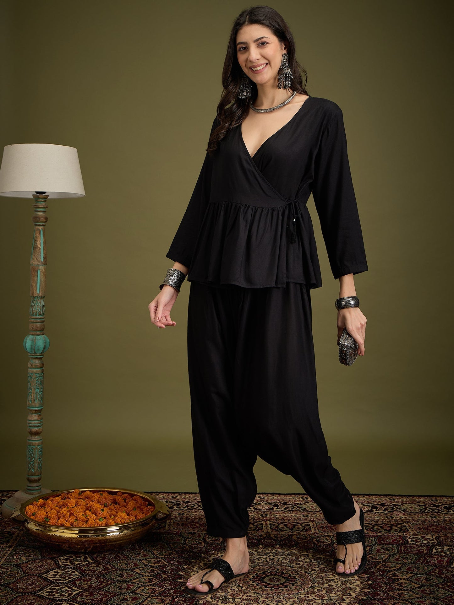 InWeave Black Angrakha Dhoti Co Ord Set - Swadesiicart