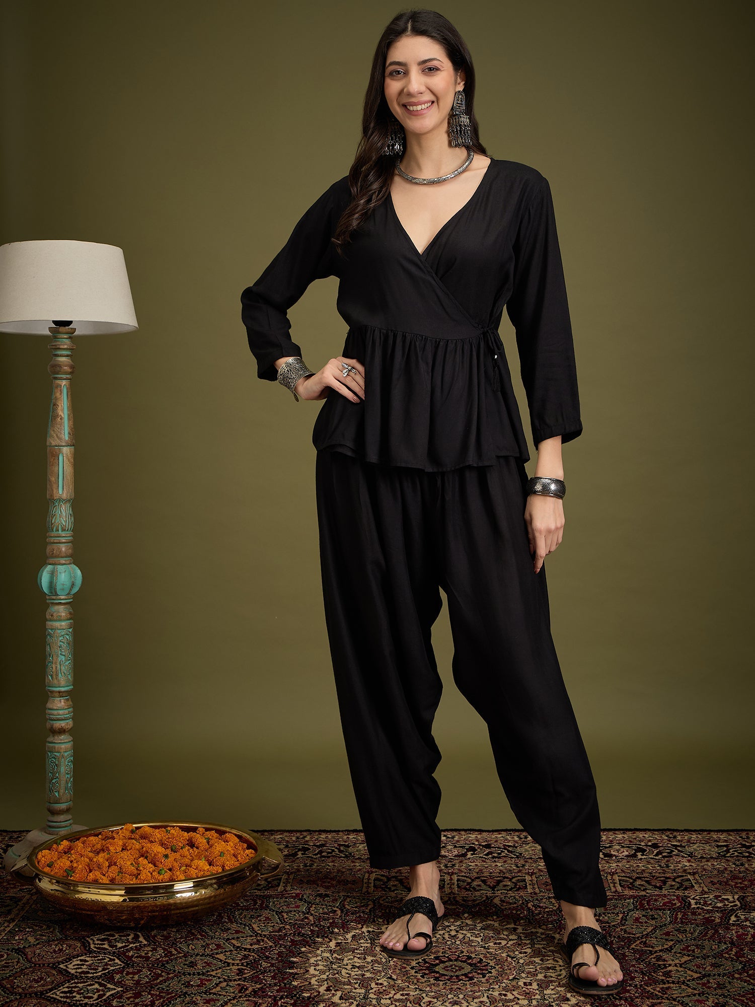 InWeave Black Angrakha Dhoti Co Ord Set - Swadesiicart