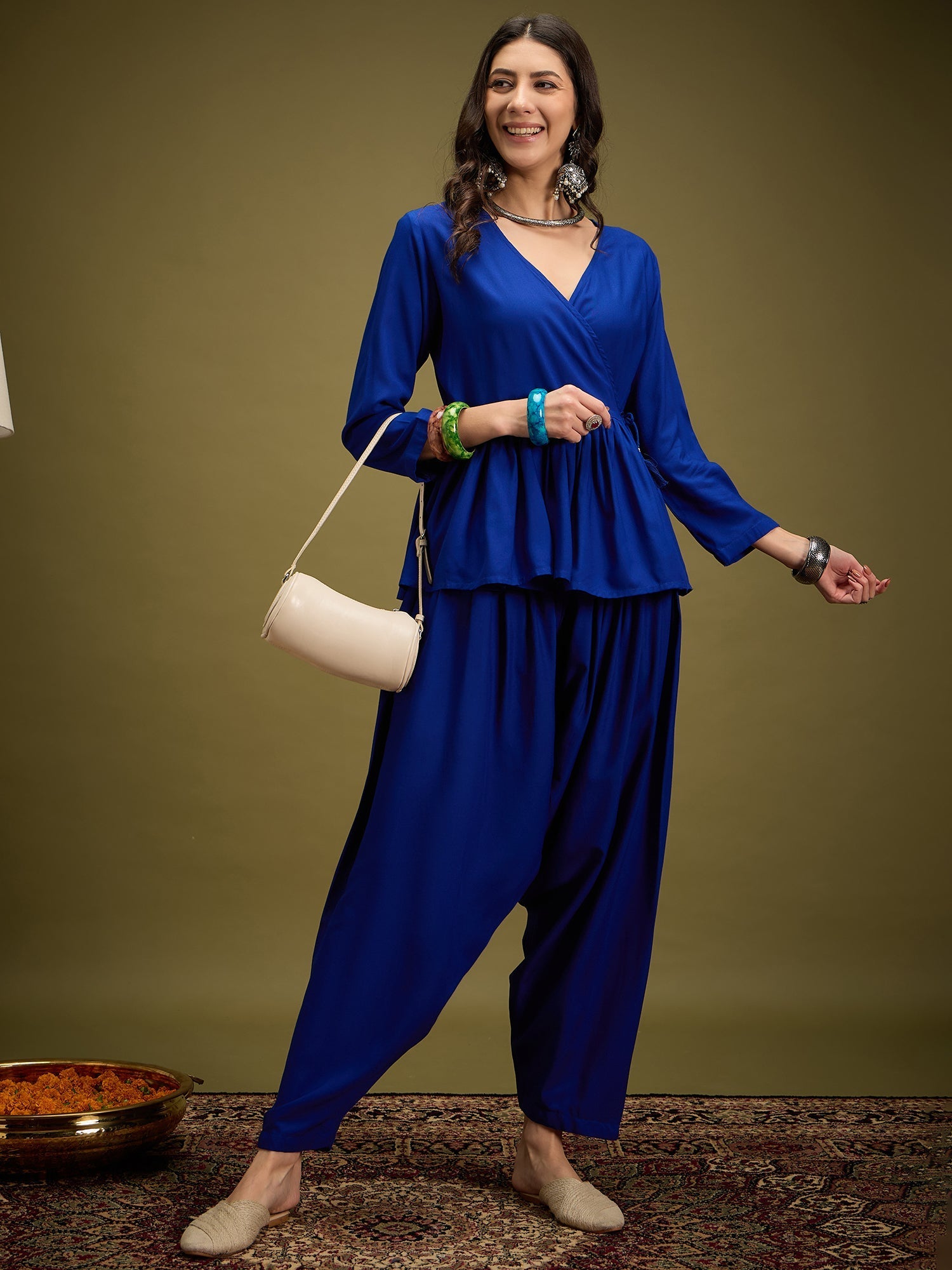 InWeave Ink Blue Angrakha Dhoti Co Ord Set - Swadesiicart