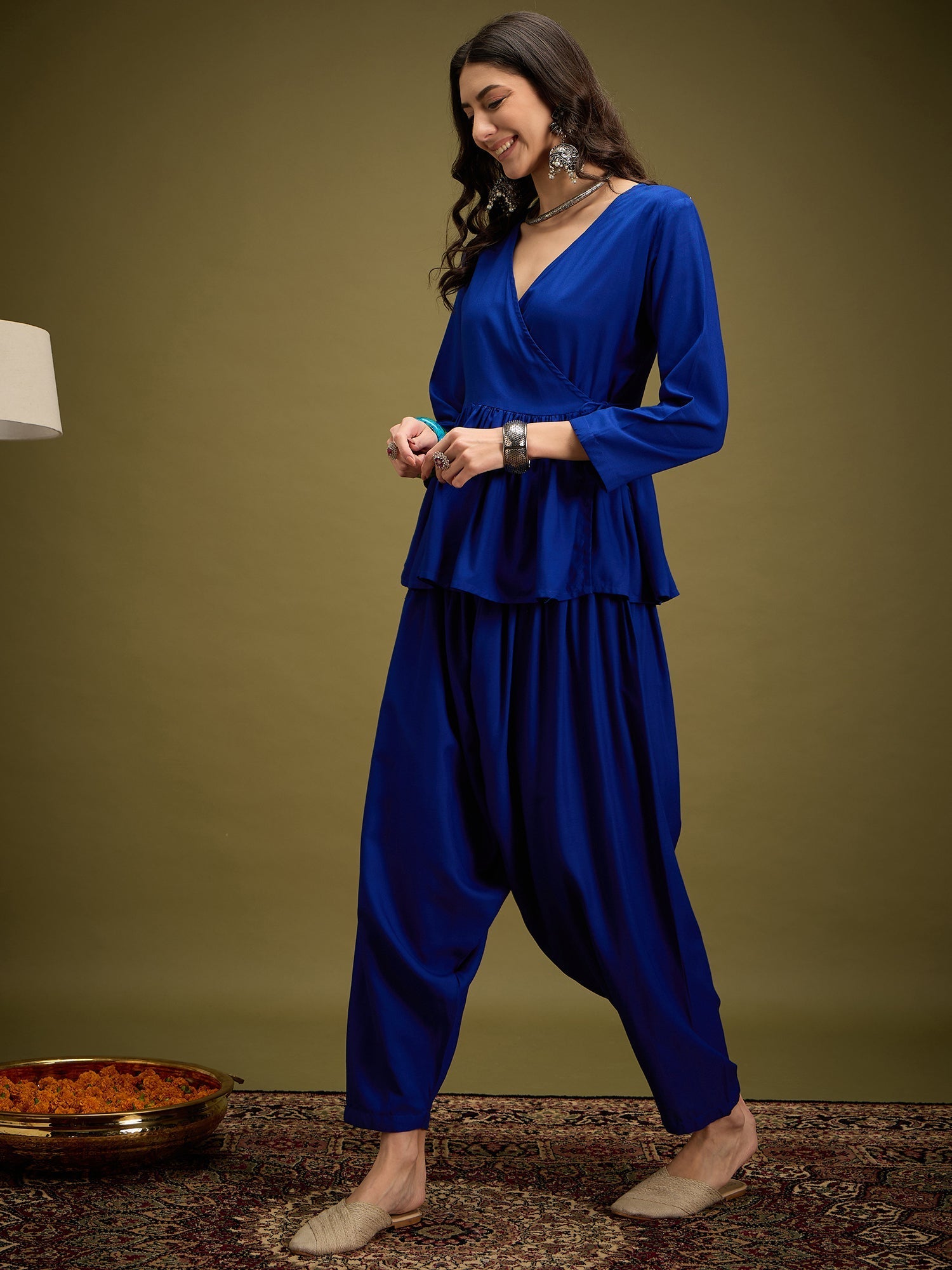 InWeave Ink Blue Angrakha Dhoti Co Ord Set - Swadesiicart