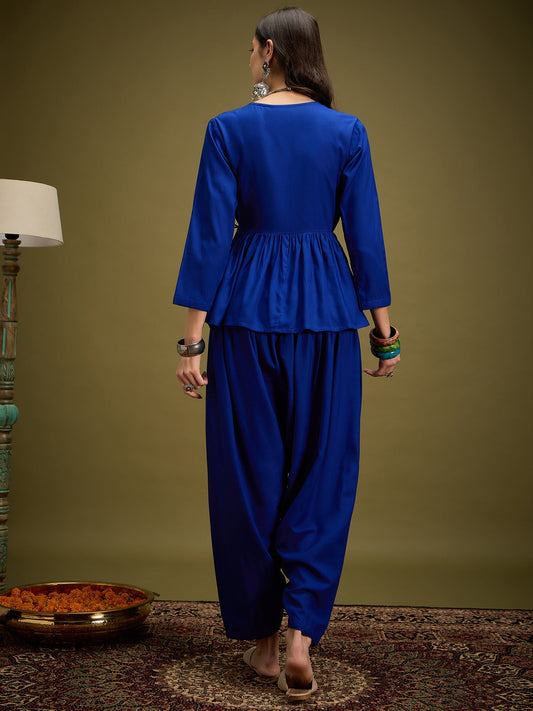 InWeave Ink Blue Angrakha Dhoti Co Ord Set - Swadesiicart