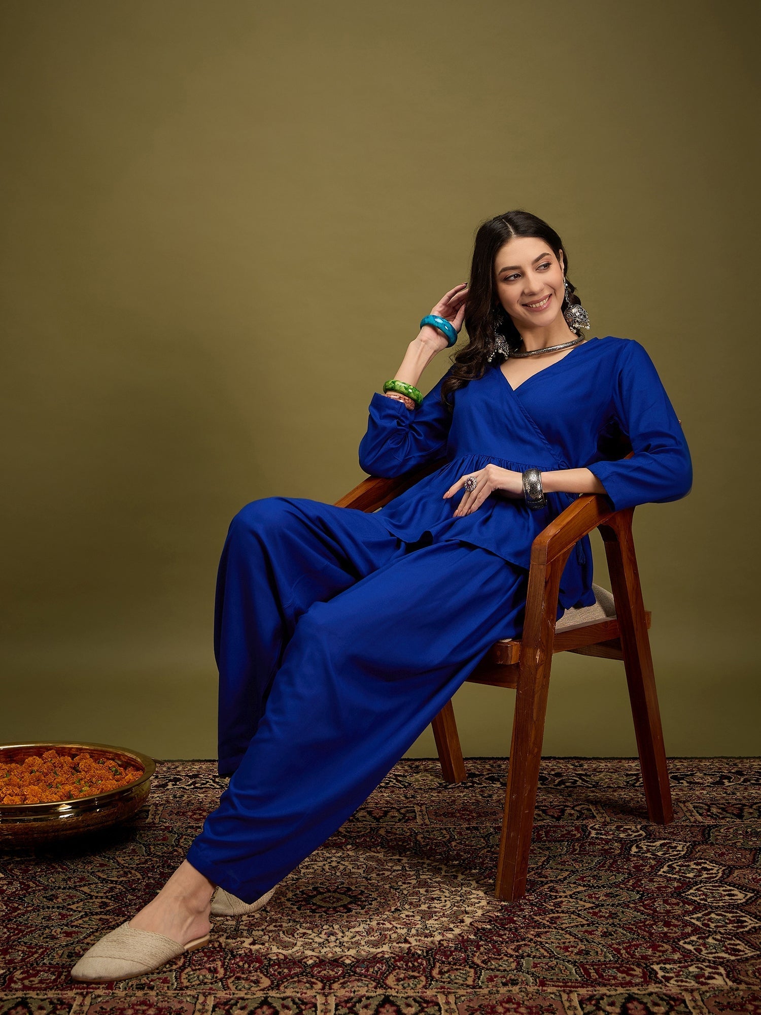 InWeave Ink Blue Angrakha Dhoti Co Ord Set - Swadesiicart
