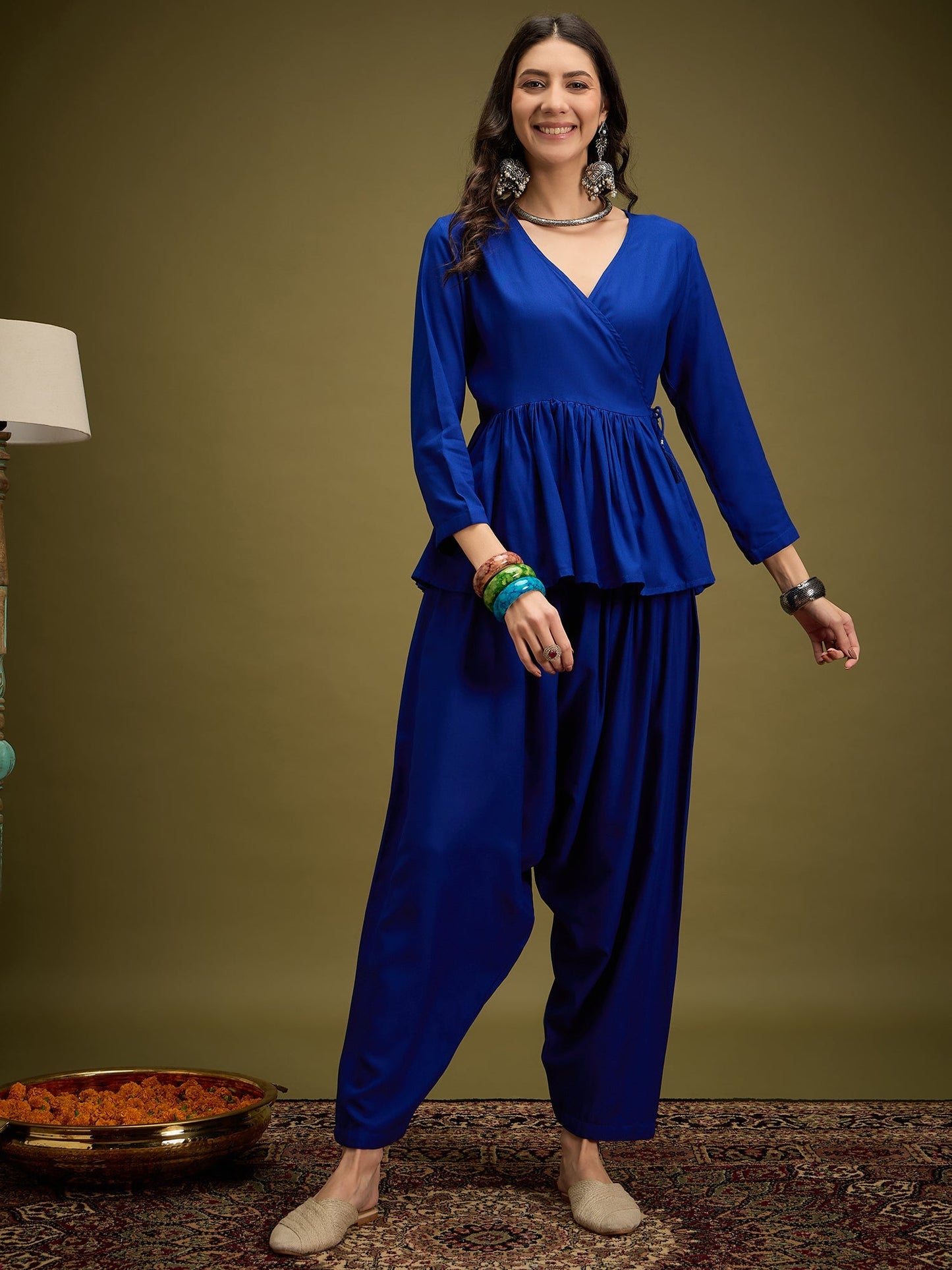 InWeave Ink Blue Angrakha Dhoti Co Ord Set - Swadesiicart