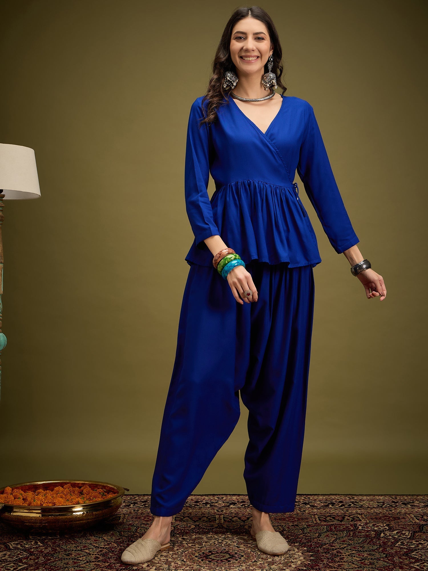 InWeave Ink Blue Angrakha Dhoti Co Ord Set - Swadesiicart